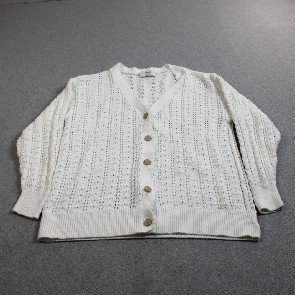 Wilfred Cardigan Sweater Women Small White Open Knit Cotton Button Coastal Boho